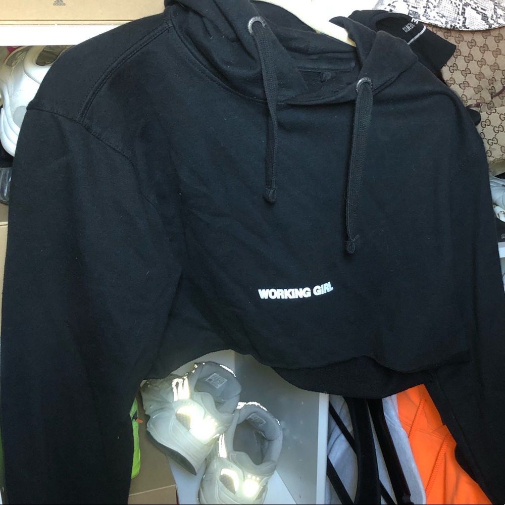 Working Girl Cropped Black Hoodie